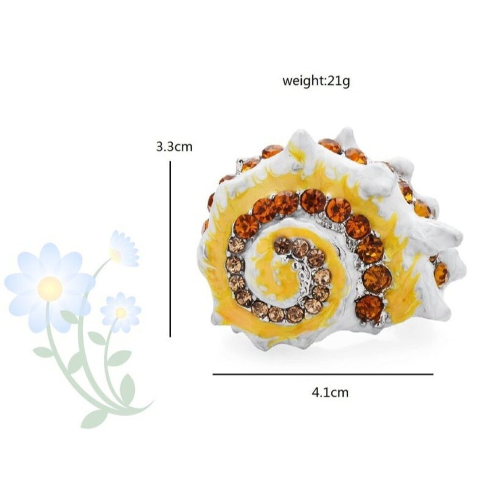 Brooch Pin Snail Shell Shape Yellow Color Decorated Artificial Stones Rhinestone - Picture 7 of 8